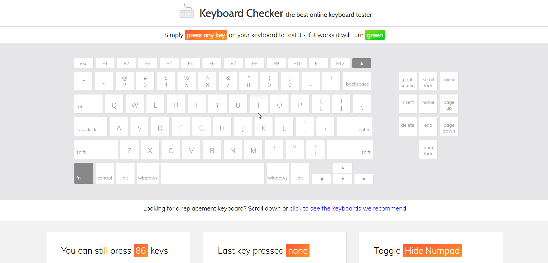 Giao diện website Keyboard checker