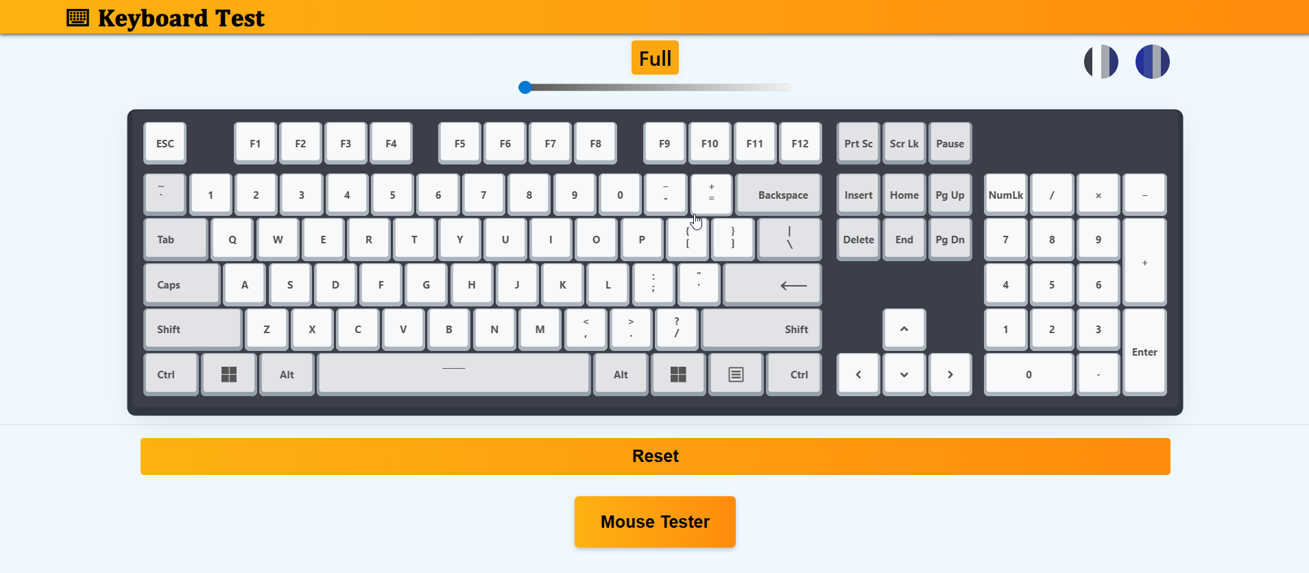 Giao diện trang web keyboardtest.org