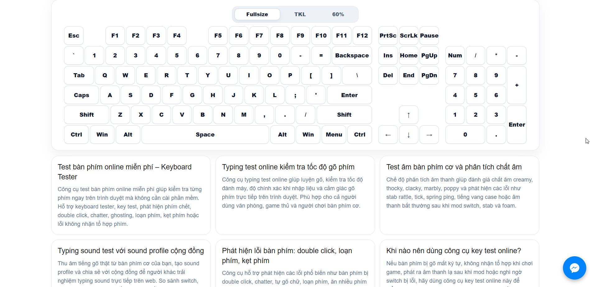 Giao diện trang web test bàn phím kicap