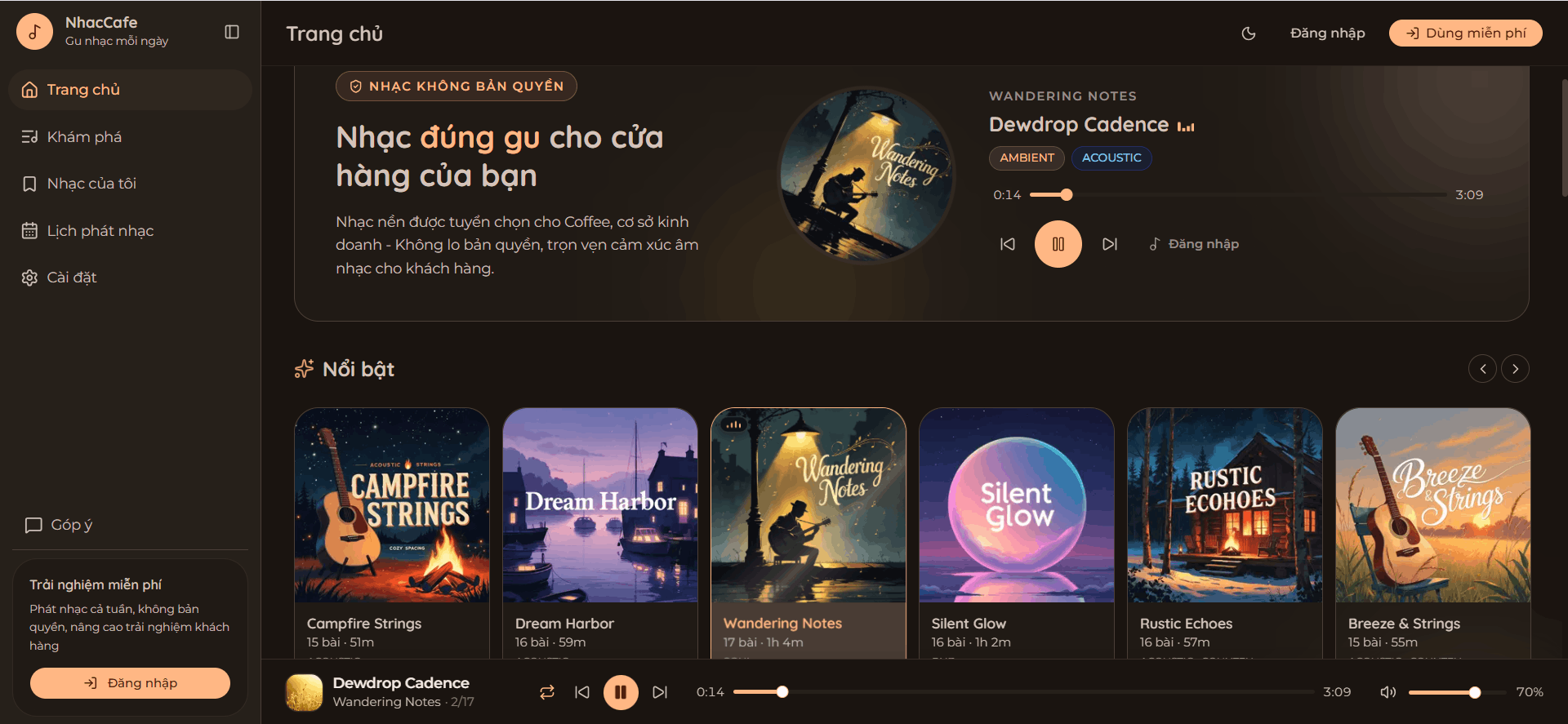 Cách sử dụng NhacCafe phát nhạc không bản quyền